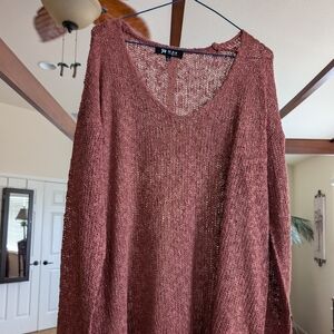 Women's Rust V-Neck Sweater, Semi Sheer